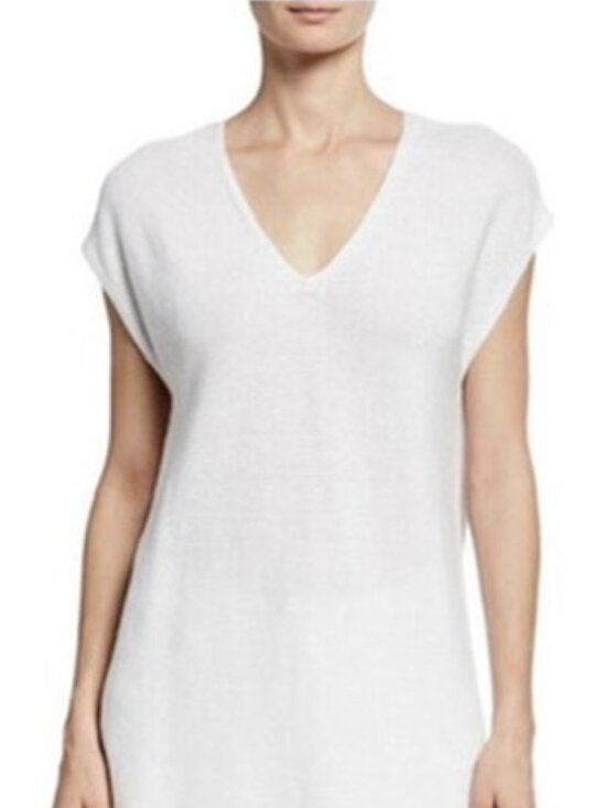 Kerisma Sweaters - KERISMA WHITE TEXTURED V-NECK SLEEVELESS TUNIC SWEATER lightweight resortwear